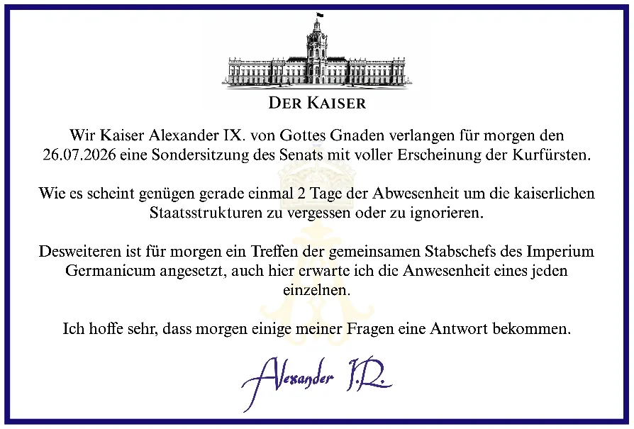 Der Kaiser – Einberufung einer Sondersitzung des Senats