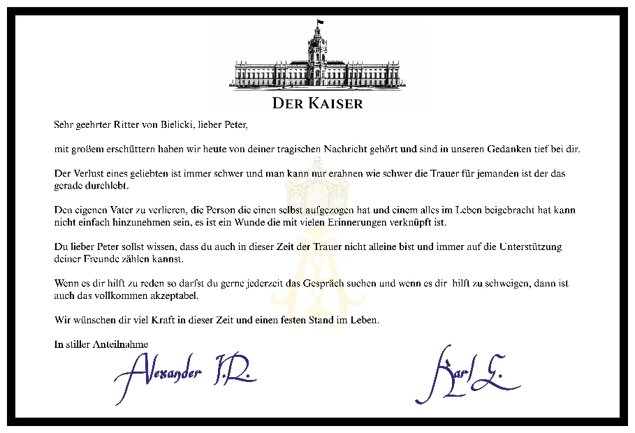 Der Kaiser – Anteilnahme an Ritter von Bielicki