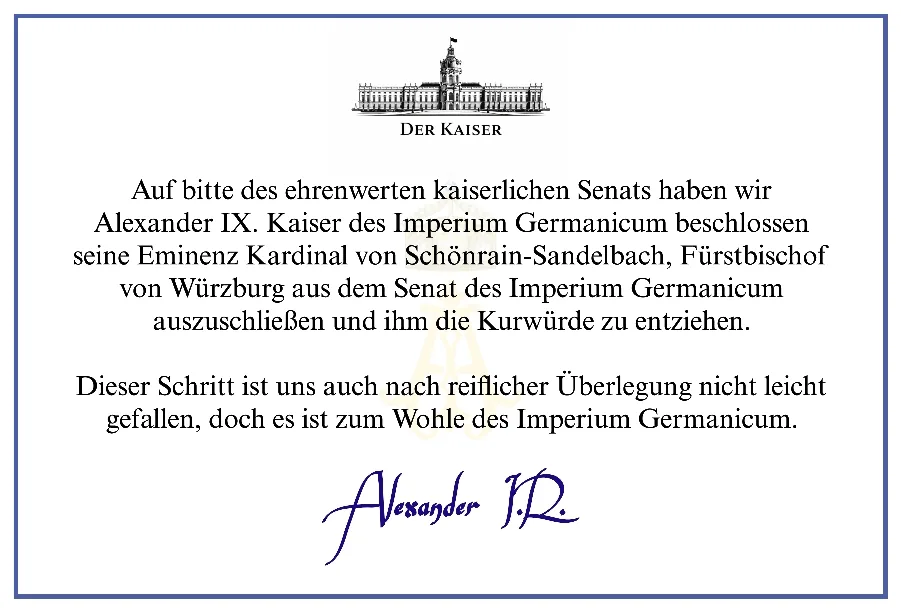 Der Kaiser – Ausschluss des Fürstbischofs von Würzburg aus dem Senat