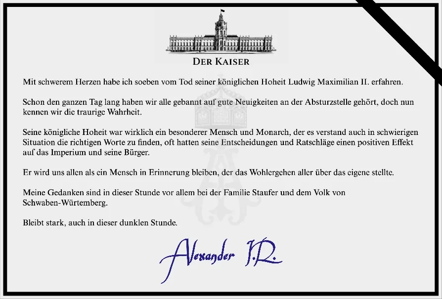 Der Kaiser – Trauerbekundung zum Tod seiner königlichen Hoheit Ludwig Maximilian II.