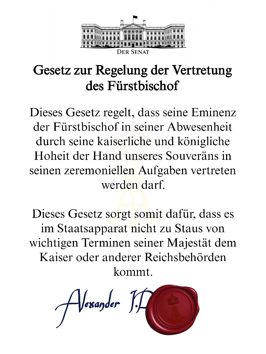 Der Senat – Gesetz zur Regelung der Vertretung des Fürstbischofs